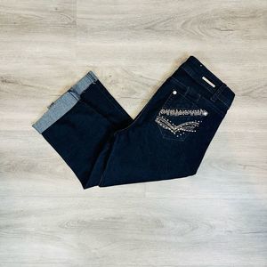 Vintage Diamante Crop Capri Dark Wash Jeans Size 5